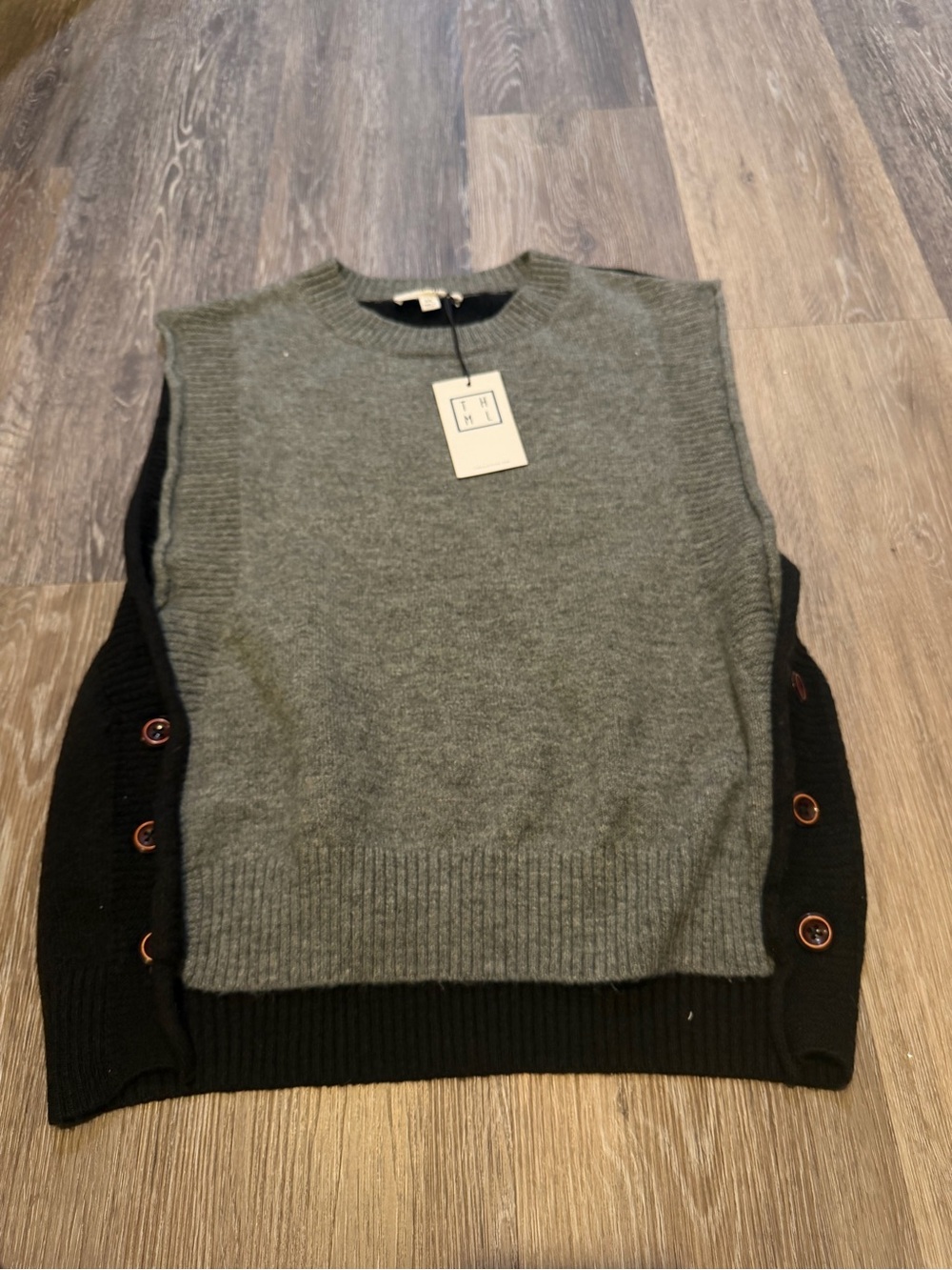 THML Gray Front with navy Side Button Crewneck Vest